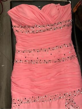 Strapless Pink Beaded Ruched Party Dress
